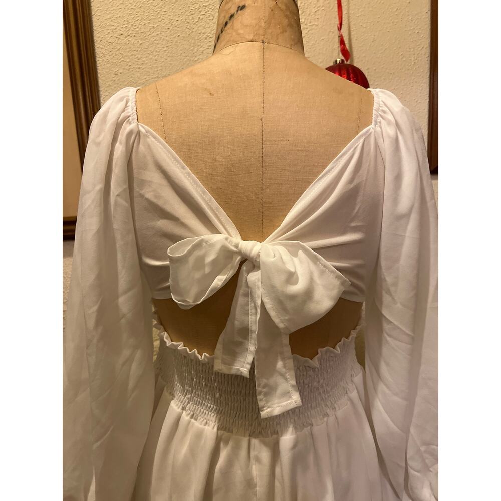 Zaful Square Neck Off the Shoulder Lantern Sleeve Tie Back Dress NWT Size 6 - Picture 10 of 14